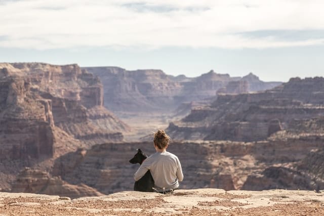 woman with dog in nature